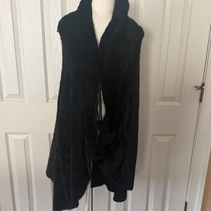 Black Faux Fur Vest with Pom Pom Ties